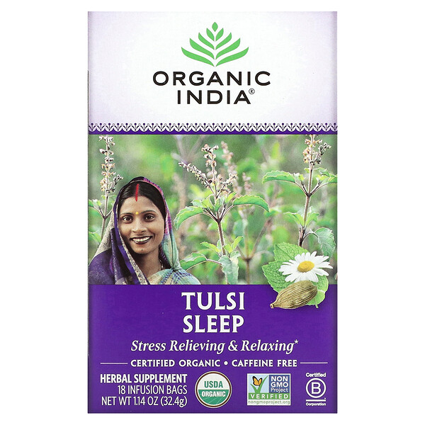 شاي تولسي بالاعشاب المتنوعة للنوم من organic india.